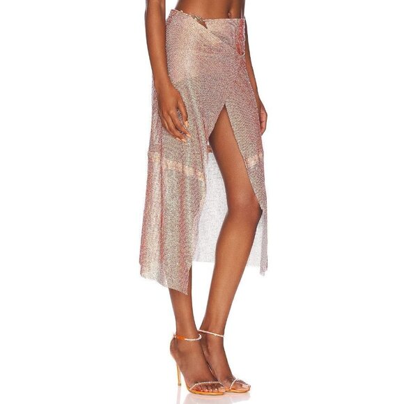 Poster Girl Rhinestone Syphera Skirt in Aperol Spritz XSmall New Women Chainmail - Picture 4 of 15